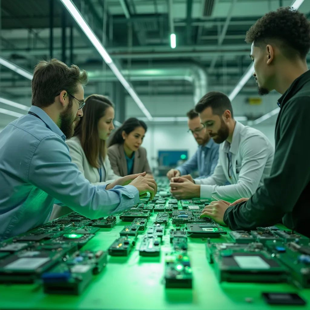 Equipe reunida em laboratório